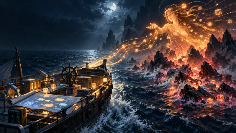 a software-factory ship carries its chart and helm, but is being lured toward the rocks by the glowing agentic siren’s song
